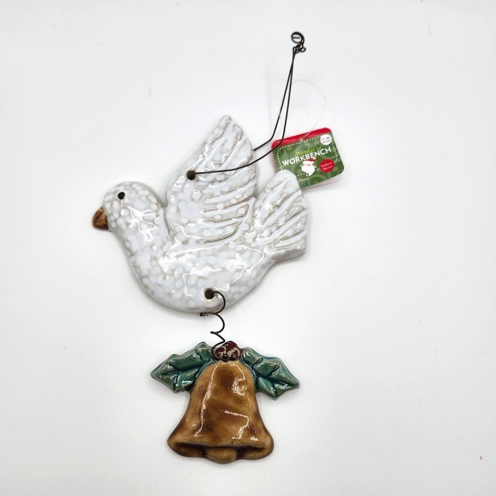 Santa's Workbench Dove Bell White Brown Ceramic Wall Hanging 2002 JoAnn Decor
